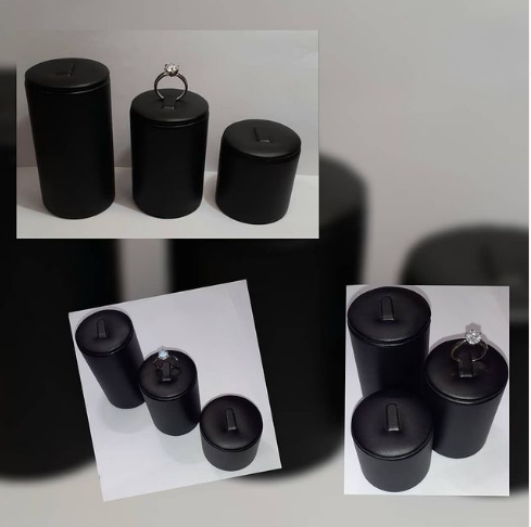 kit 3 pz. espositori per anelli ecopelle nera forma tonda